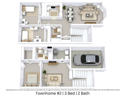 Floor plan for 3 beds, 2 baths, 1300 sqft